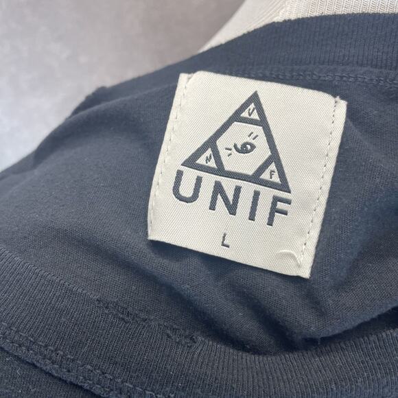 UNIF Slayher Distressed Cut Off  T-Shirt Top Black US Size L Cropped Made in USA - Picture 4 of 5